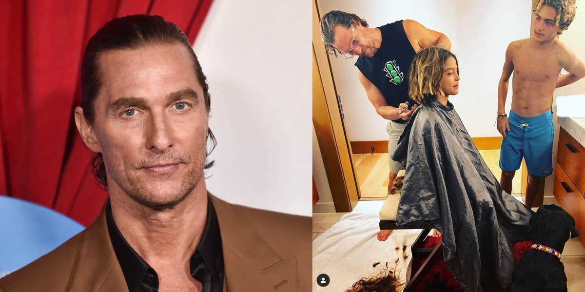 matthew mcconaughey, matthew mcconaughey cutting his kids hair