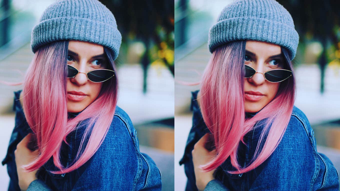 woman in sunglasses with colored hair