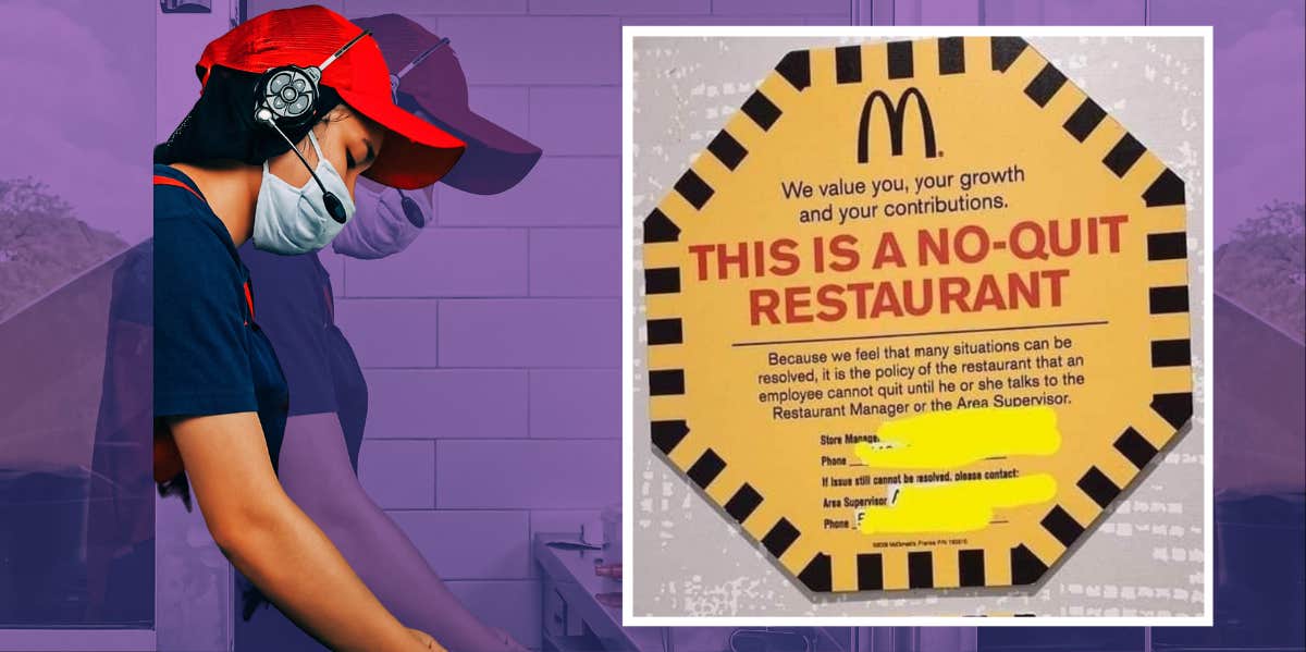 'no-quit' notice at McDonald's forbidding employees from quitting