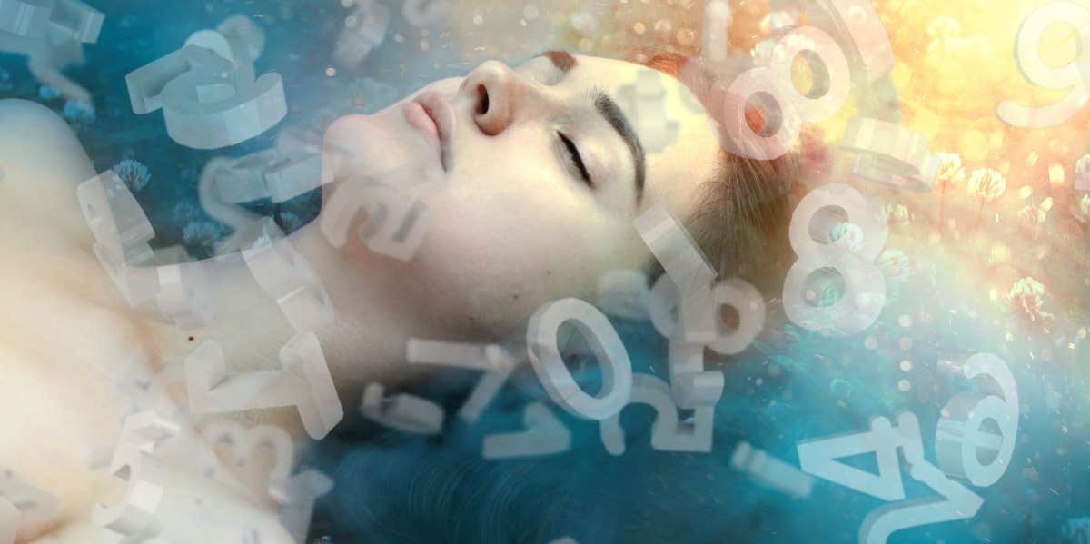 sleeping woman with numbers on her