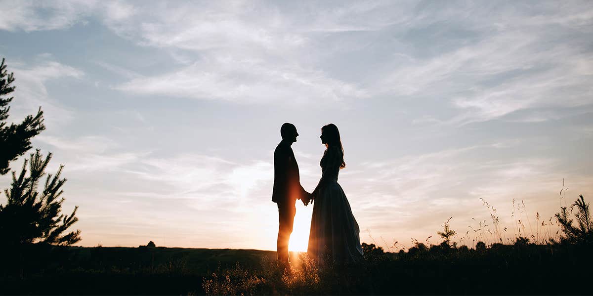 silhouette of bride and groom