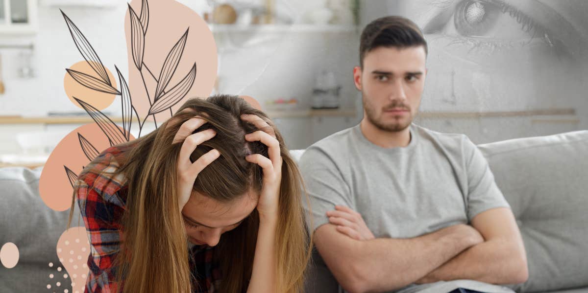 Woman stressed out next to man
