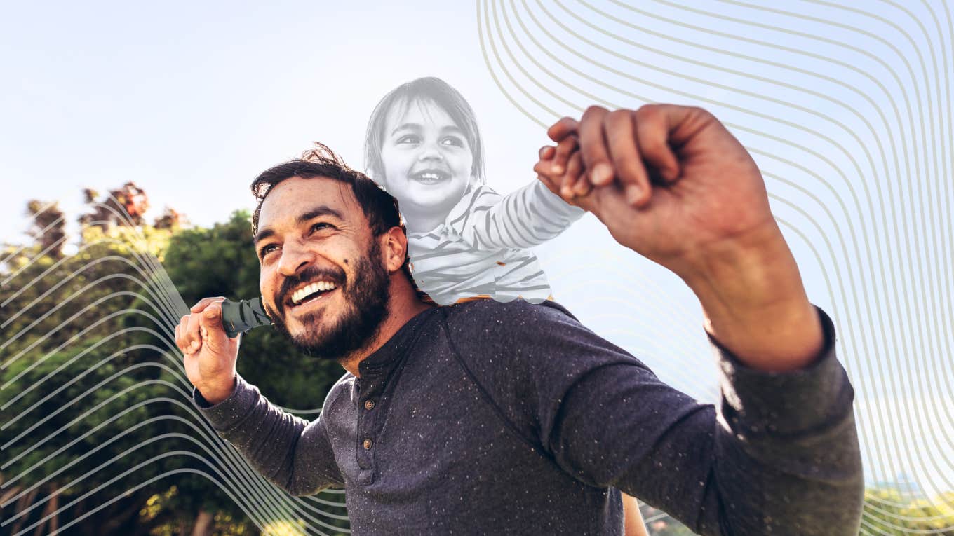 man happy with his sone fading on his shoulders