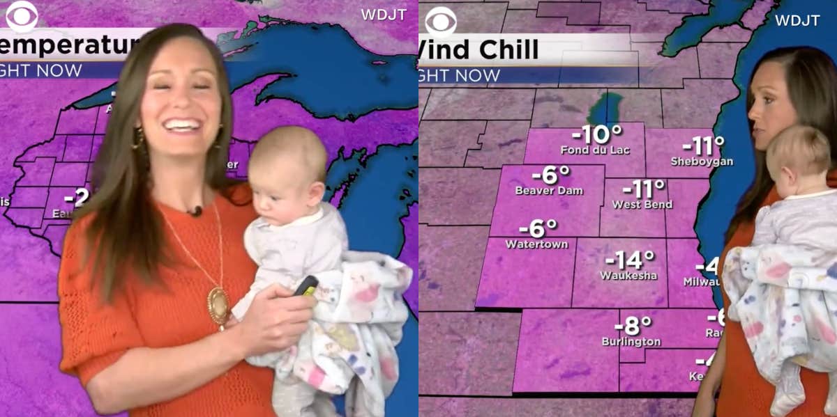 Meteorologist Mom Gives Weather Forecast With Baby On Her Hip Jennifer Schuld on air