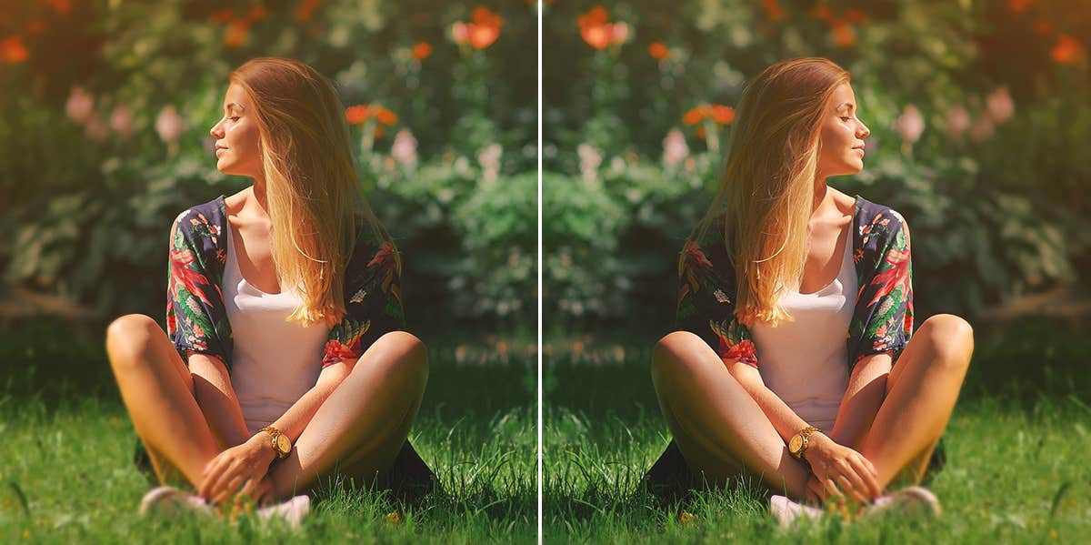 woman meditating on grass