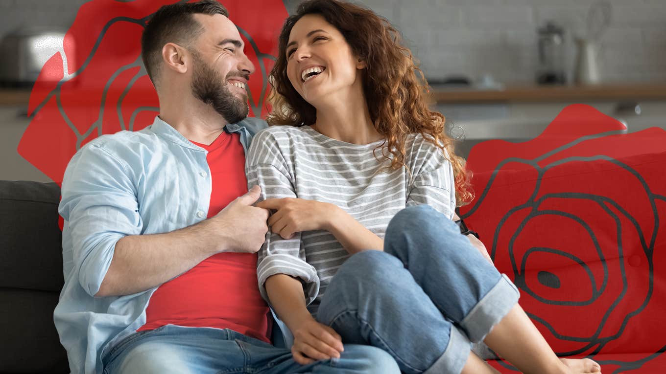 Happy couple on couch