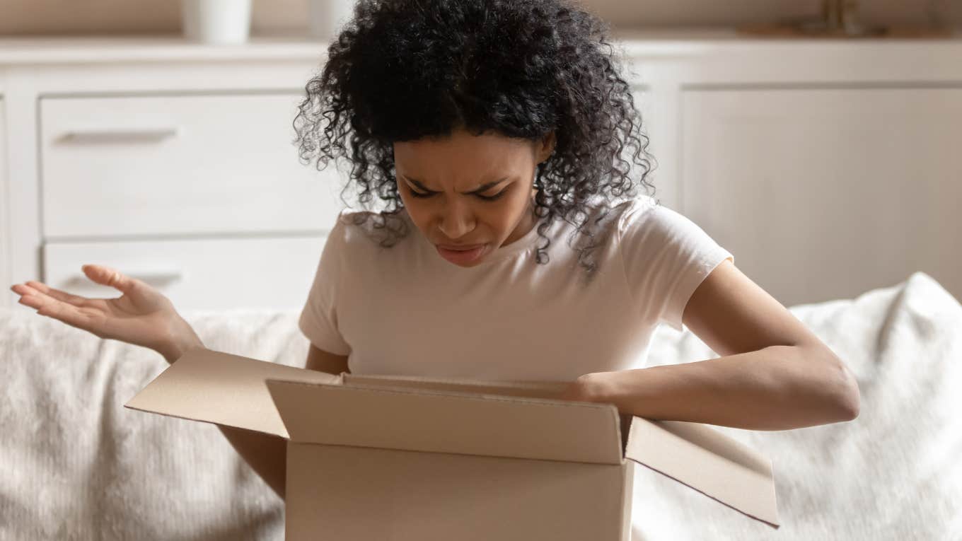 woman angry about her low-quality purchase