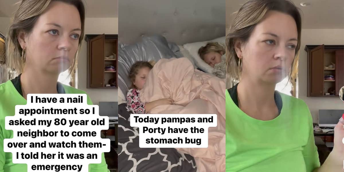 Mom Defends Her Decision To Leave Sick Kids With 80-Year-Old Neighbor So She Could Get Her Nails Done Mom leaves sick kids with 80-year-old neighbor TikTok