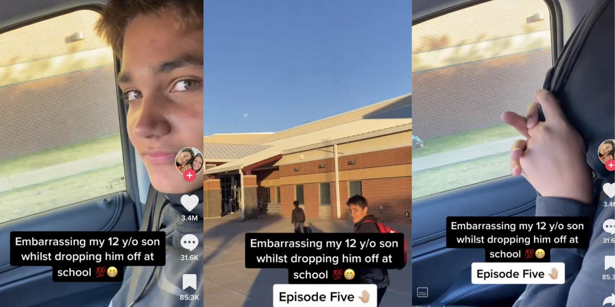 Mom Uses Microphone To Embarrass Son During School Drop Off mom embarrasses son