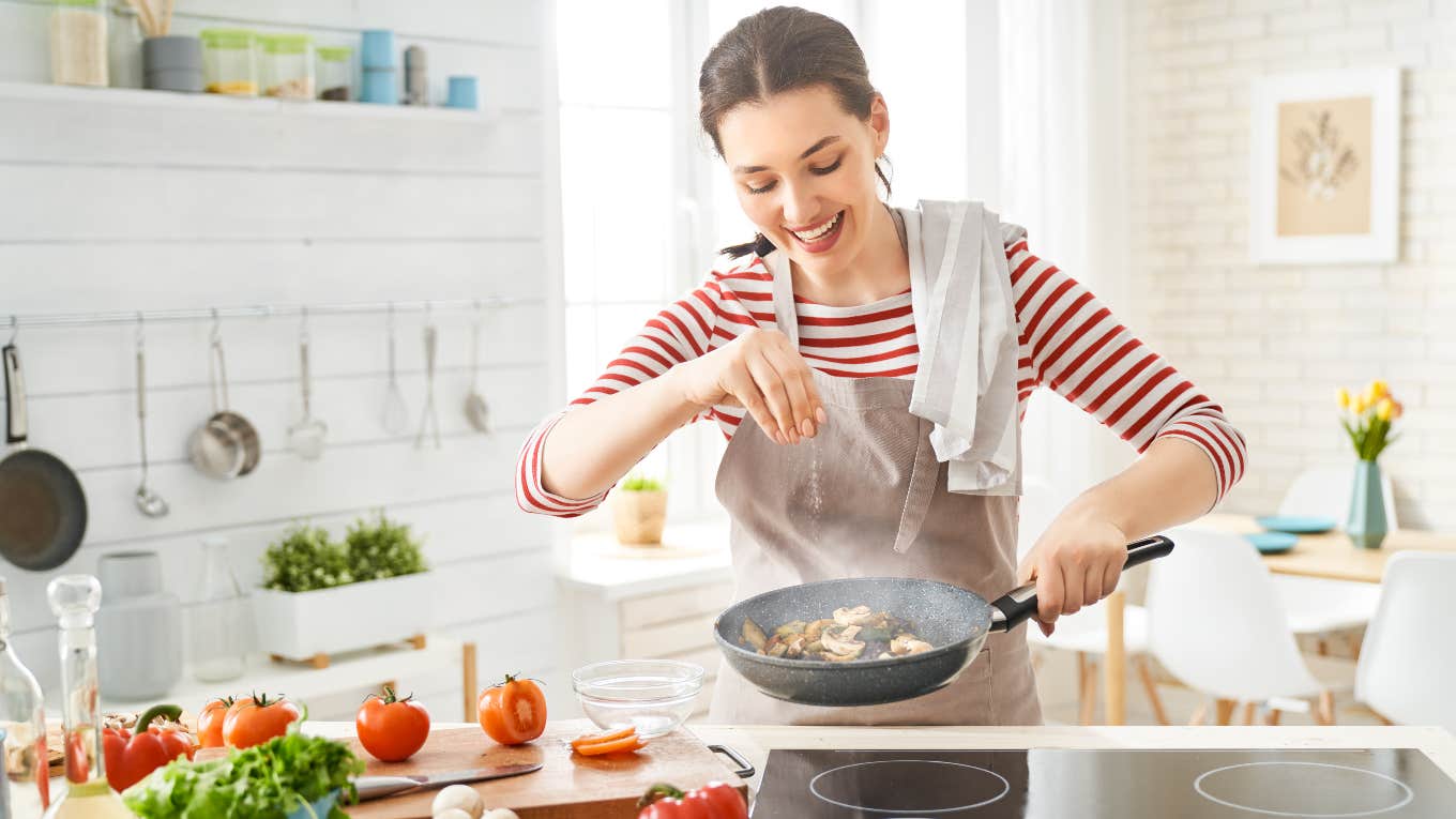 happy mom making dinner