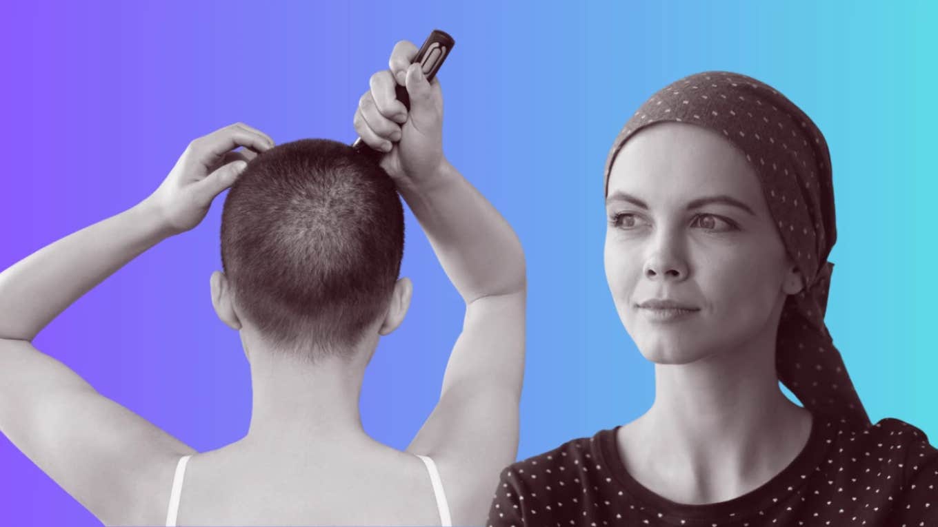 Mom Battling Cancer Tells Daughter To Shave Her Own Head In Solidarity woman with shaved head and woman with wrap around hair