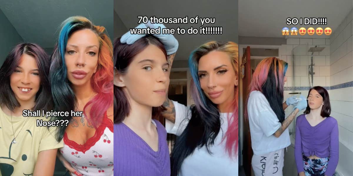 Mom Gives Her 12-Year-Old Daughter A Nose Piercing Because She Was Bullied Mom and daughter piercing girl's nose TikTok