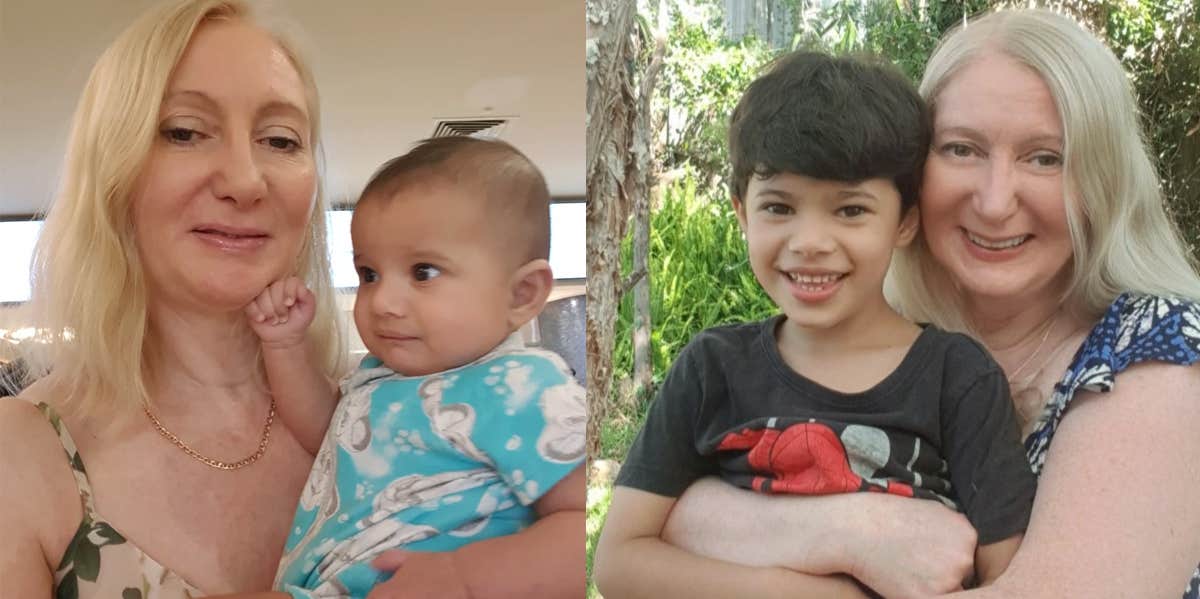 Two photographs of Carolyn Ness embracing her son Javed, once as a baby, and once as a 5-year-old.