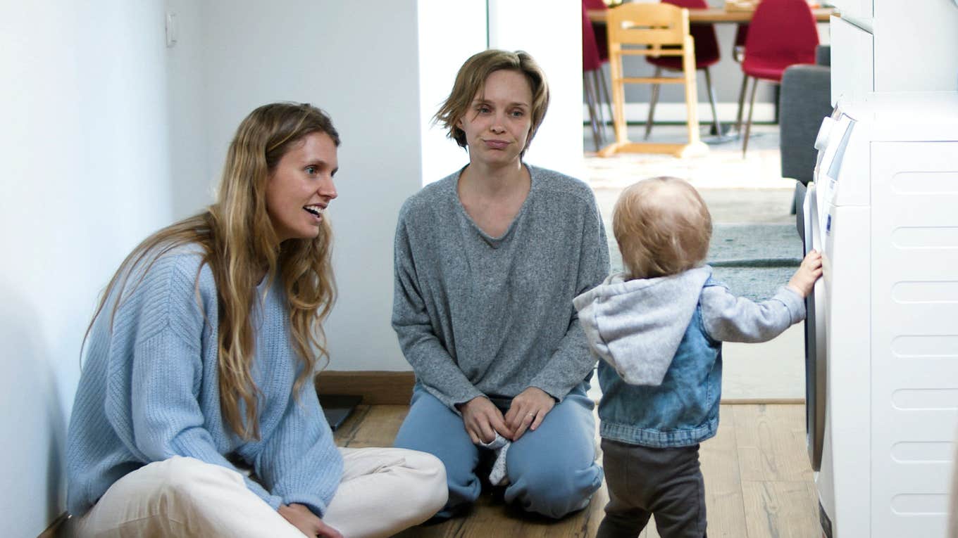 mom & nanny & toddler sitting together