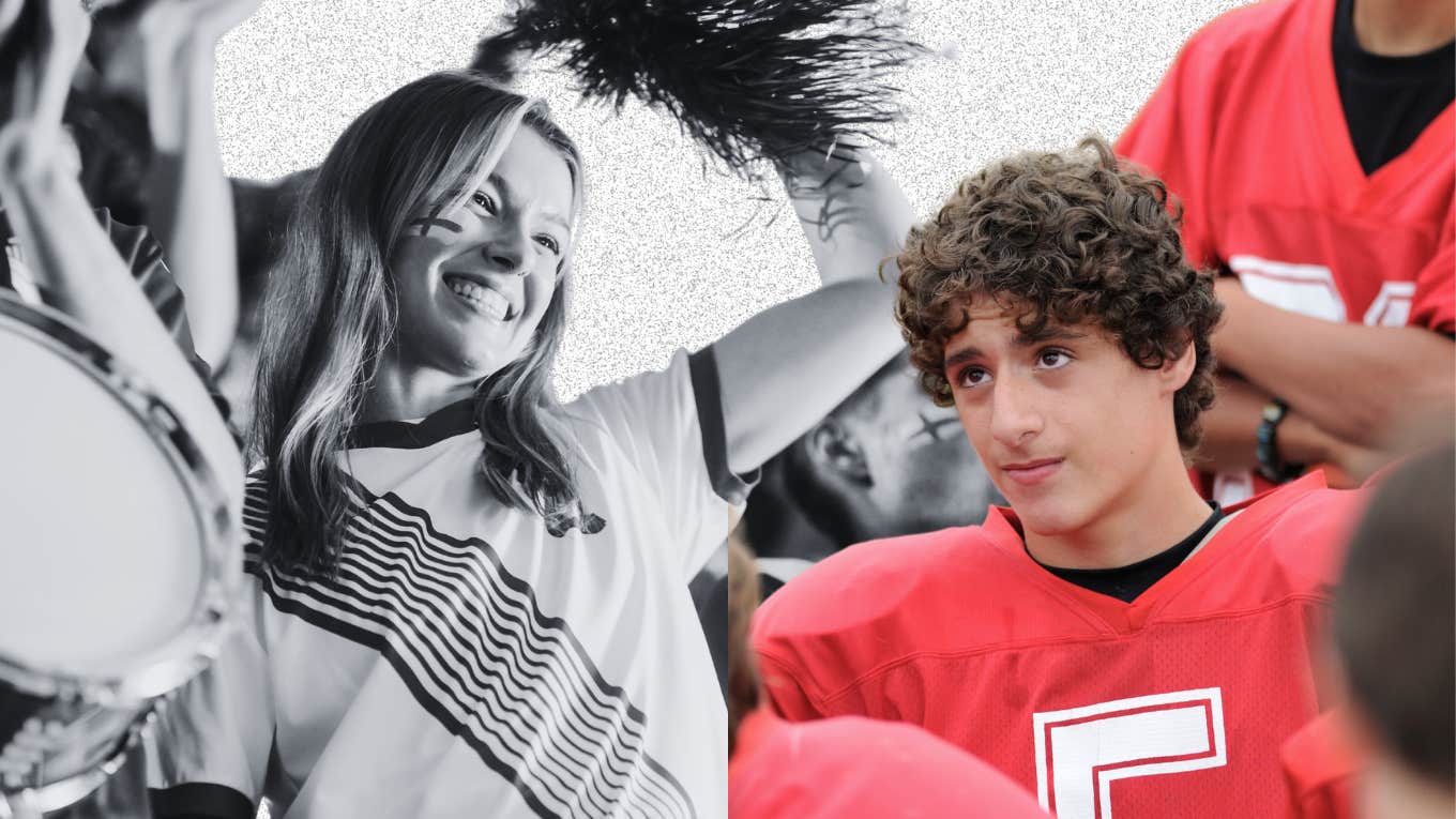 woman cheering at football game and young football player