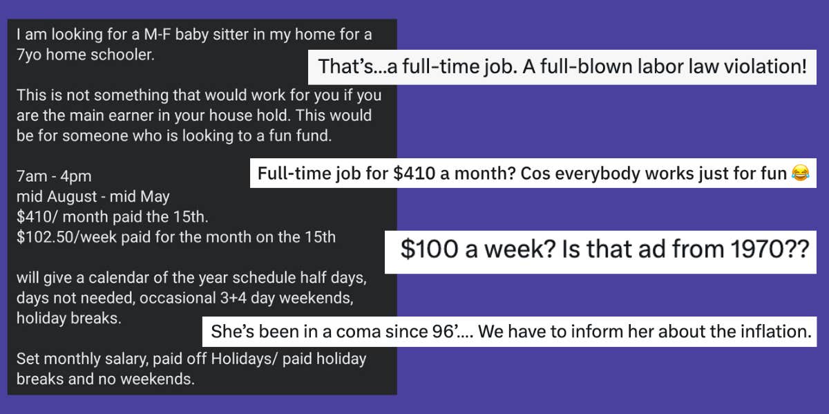 job ad for $2 an hour nanny