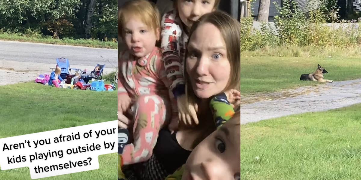 Mom Says She Not Afraid To Leave Her Young Kids Outside Playing Alone Because Her German Shepard Is There german shepard dog, kids, yard