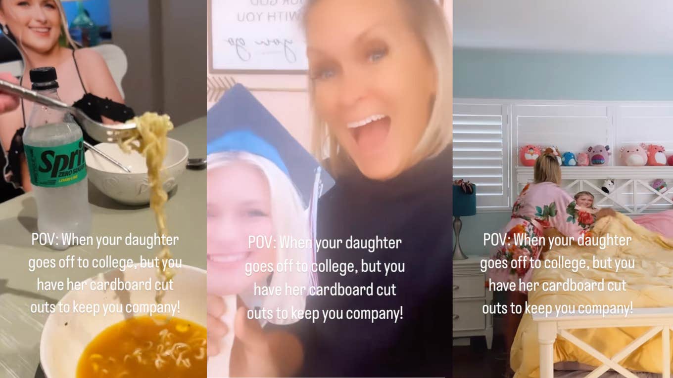 A mom makes cardboard cut outs of her daughter to keep her company while she's away at college