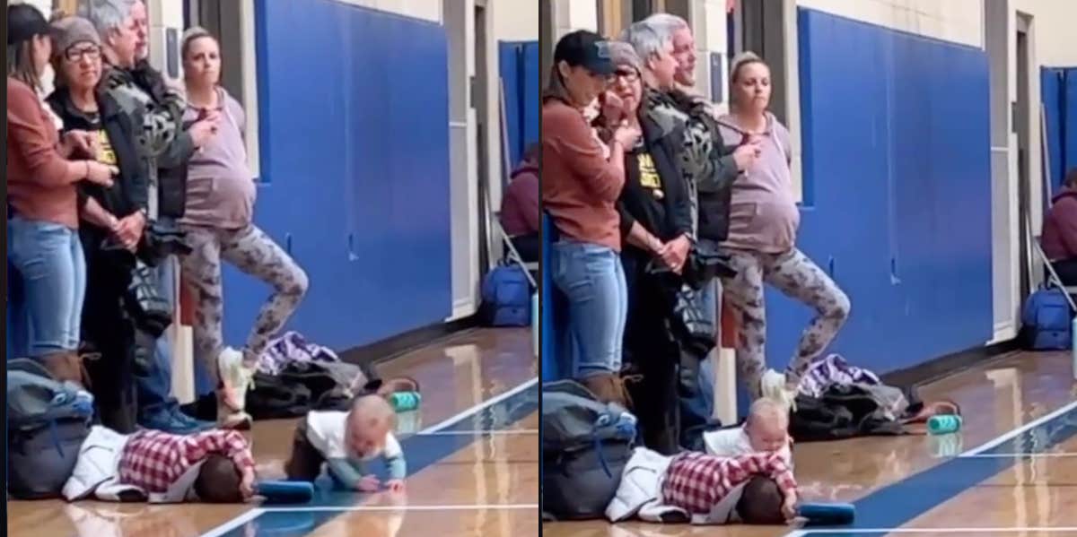 Woman puts baby on leash