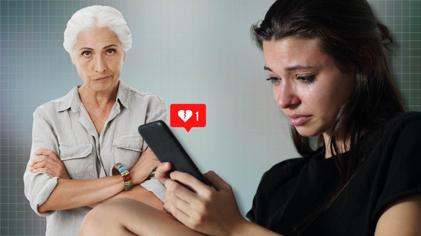 Mom Refused To Let Daughter Use Her College Fund To Support Her Boyfriend young woman crying while texting and upset older woman
