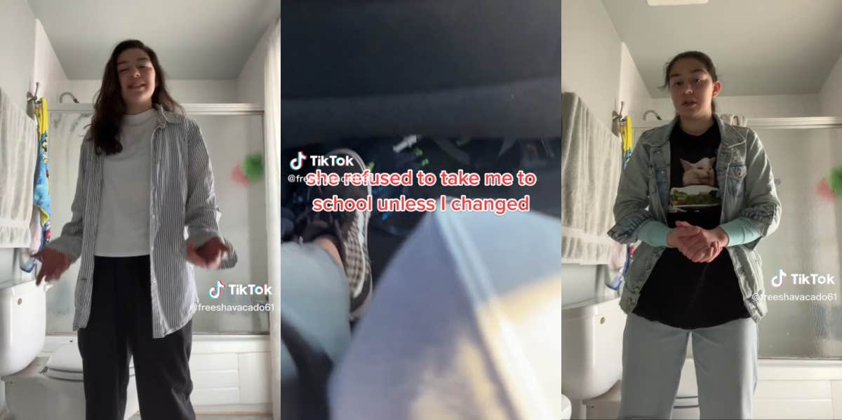 Mom Refuses To Take Daughter To School Until She Changes Out Of 'Homeless' Looking Guy Clothes Daughter arguing with her mom about clothes TikTok