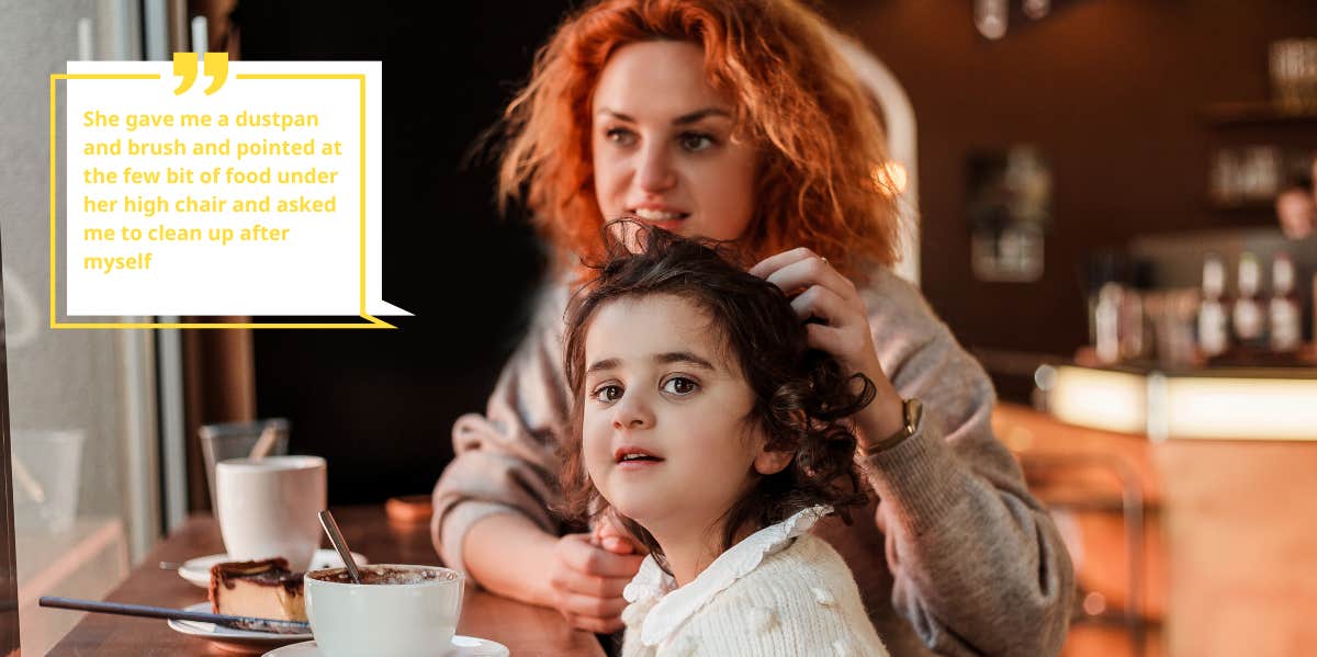 Mom Enraged After Staff At 'Family Friendly' Cafe Made Her Sweep Up Her Child's Mess Mom and son at restaurant