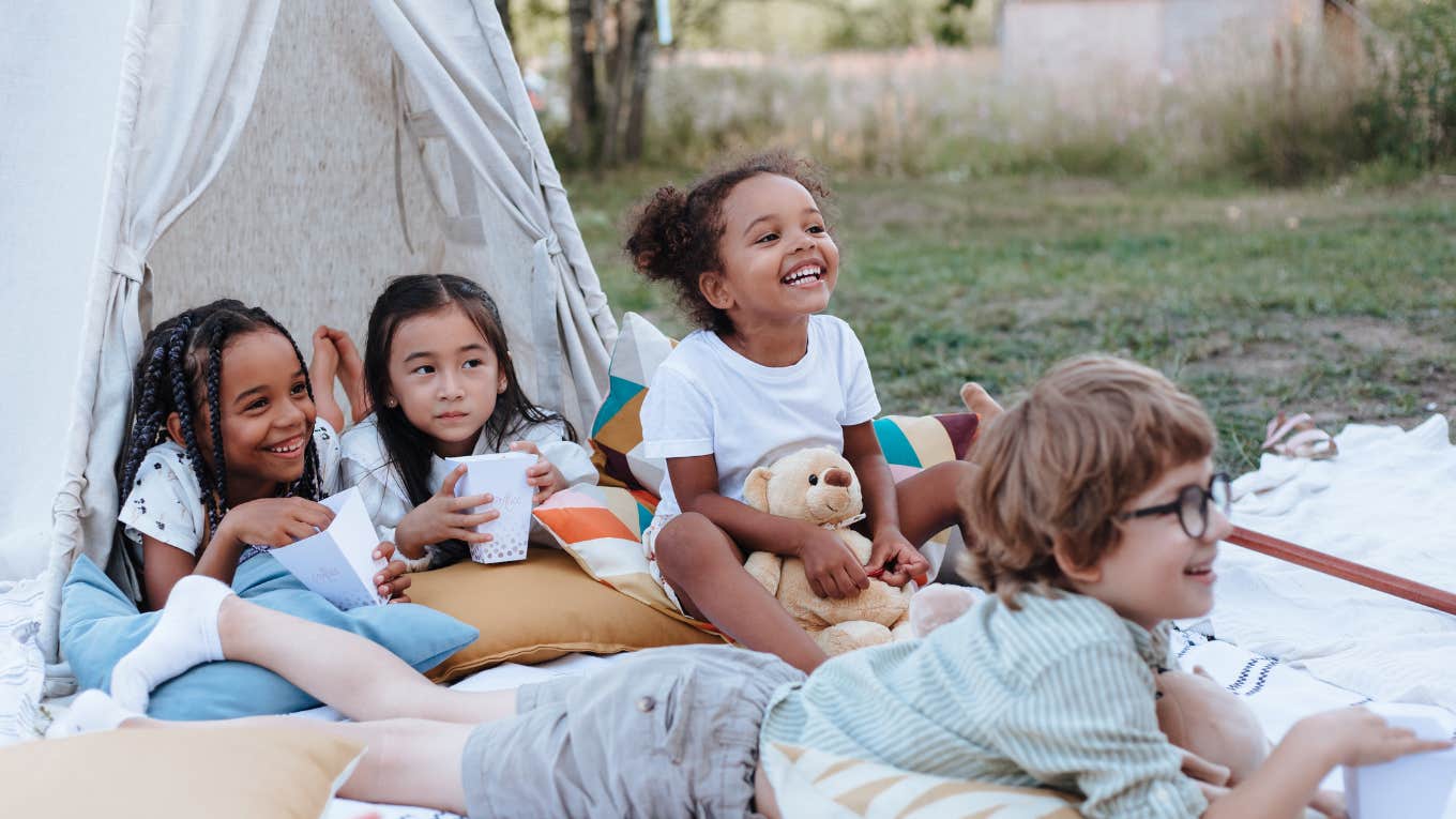 kids playing in backyard