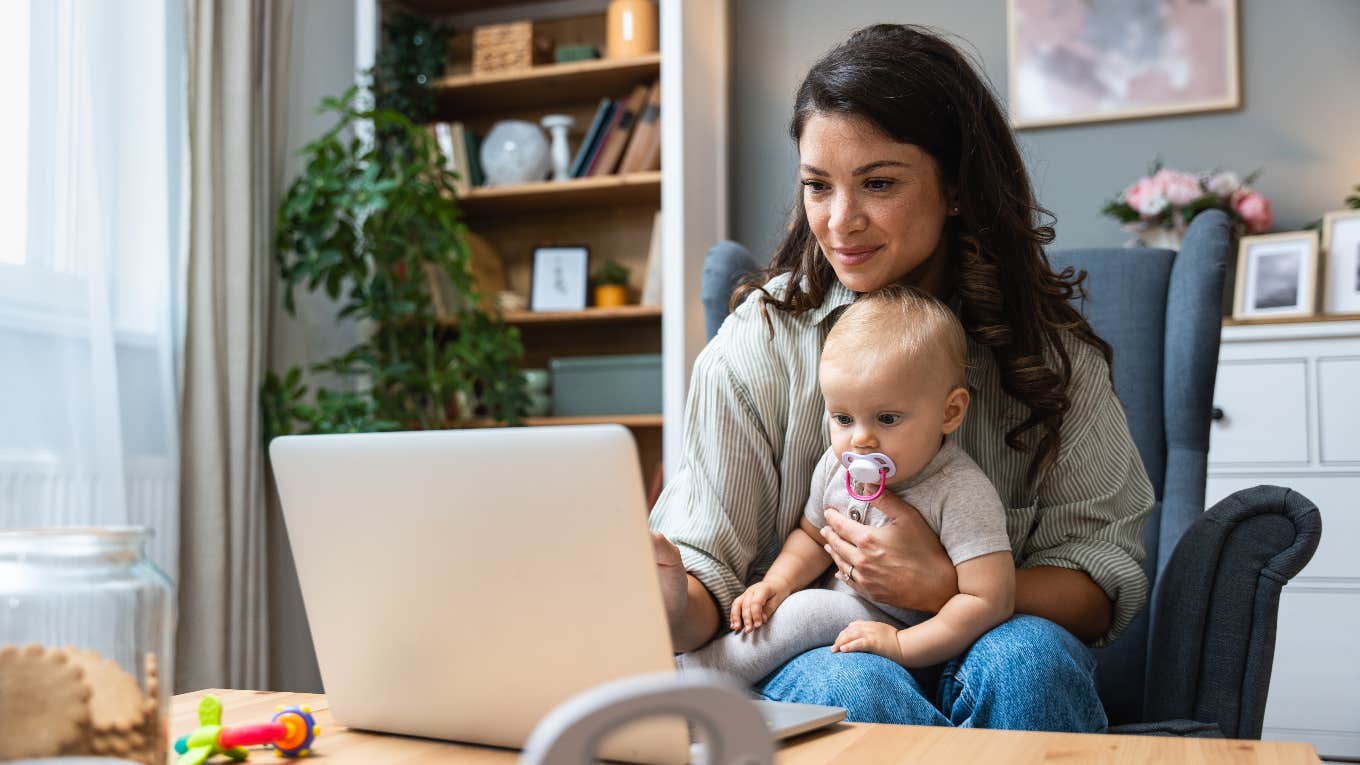 stay at home mom working with kid