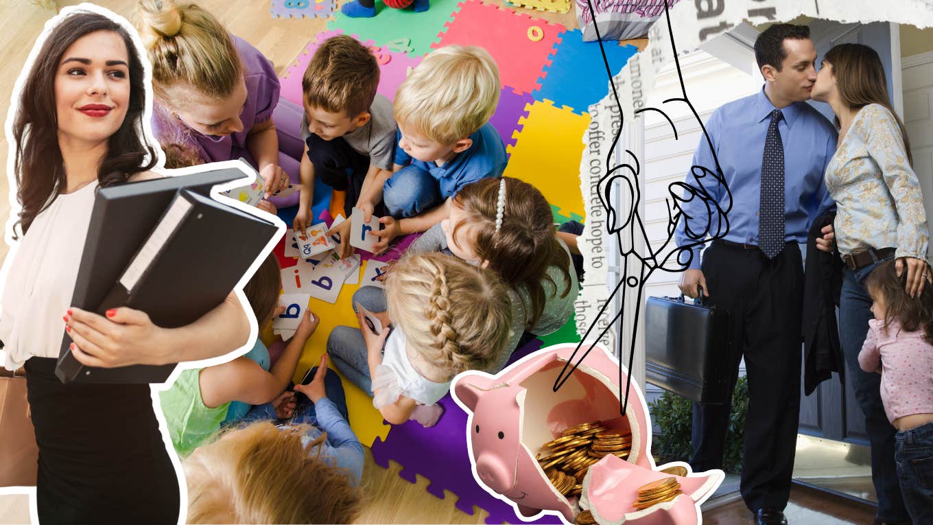 Mom Shares Theory On Why Federal Childcare Funding Was Cut Moms going to work after dropping their kids off at daycare, new outlook of stay at home mother