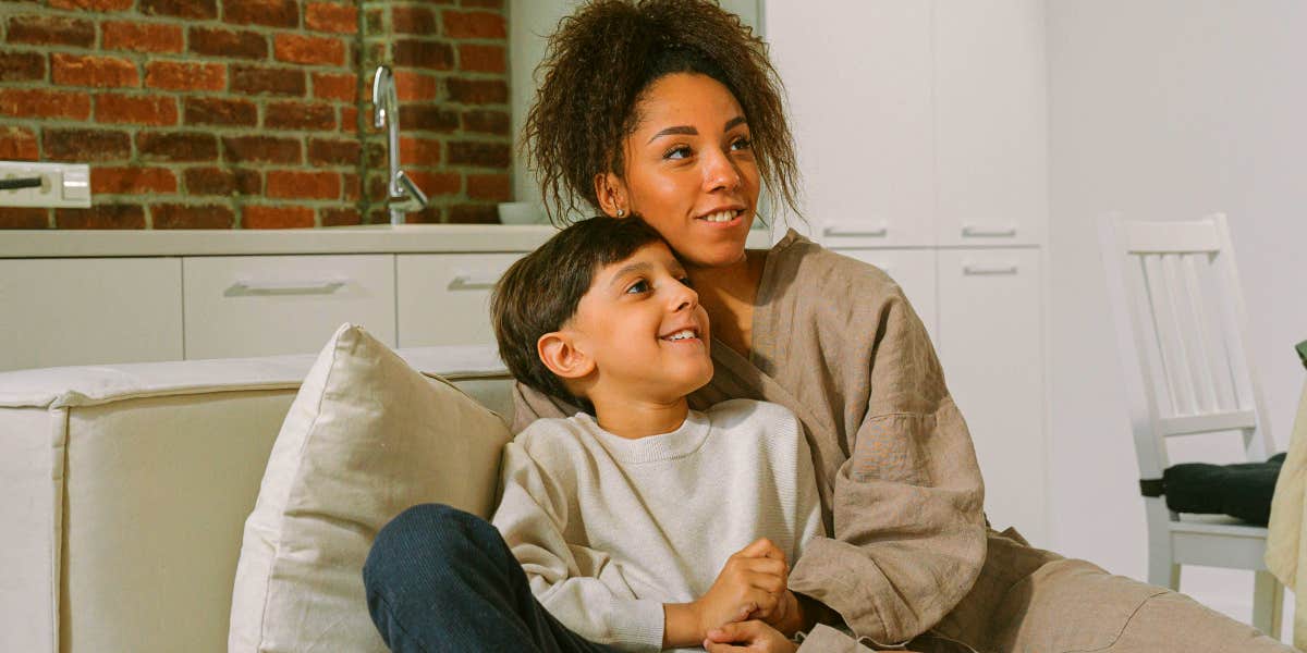 Mom and son on a couch