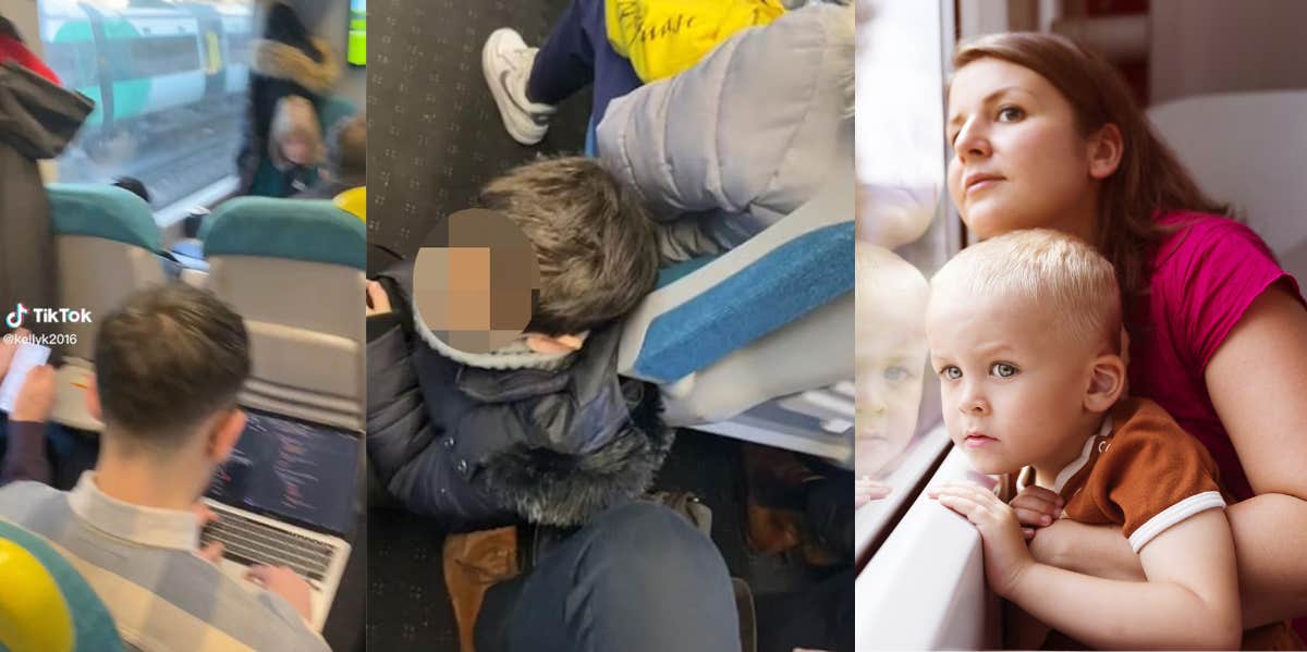 Mom Calls Out Train Passengers For Not Giving Up A Seat For Her Son Mom and son on a train