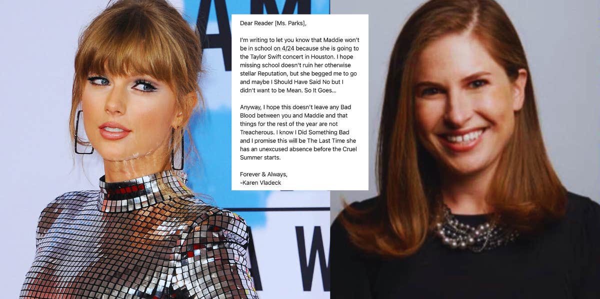 Mom Writes Clever Note Telling Teacher Her Daughter Is Missing Class For A Taylor Swift Concert But Gets Told To 'Choose Another Date' Taylor Swift, Karen Vladeck, letter to daughter's teacher