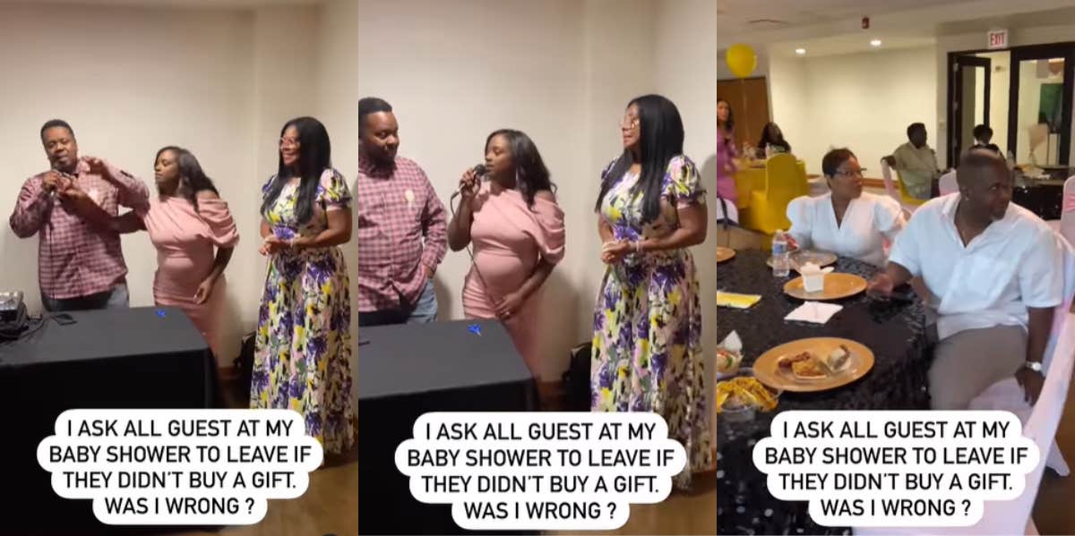 Mom-To-Be Kicked Guests Out Of Baby Shower If They Didn't Bring A Gift Mother-to-be making announcement at baby shower