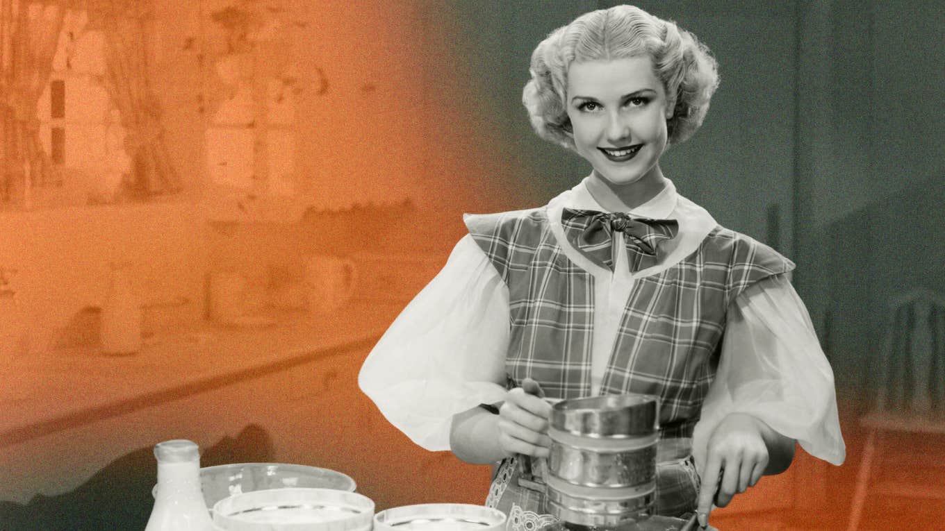 Mom Claims She's Training Her Daughters To Be Homemakers retro woman cooking in the kitchen