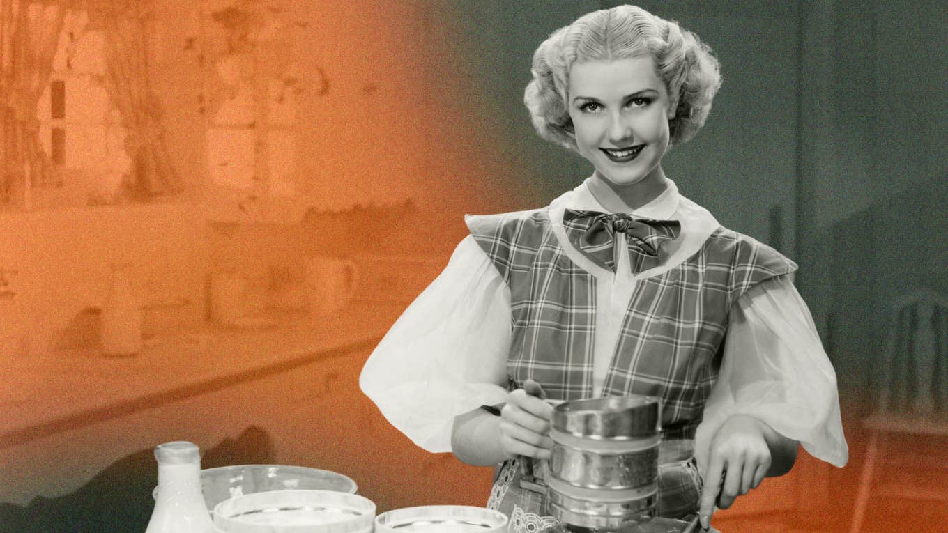 retro woman cooking in the kitchen