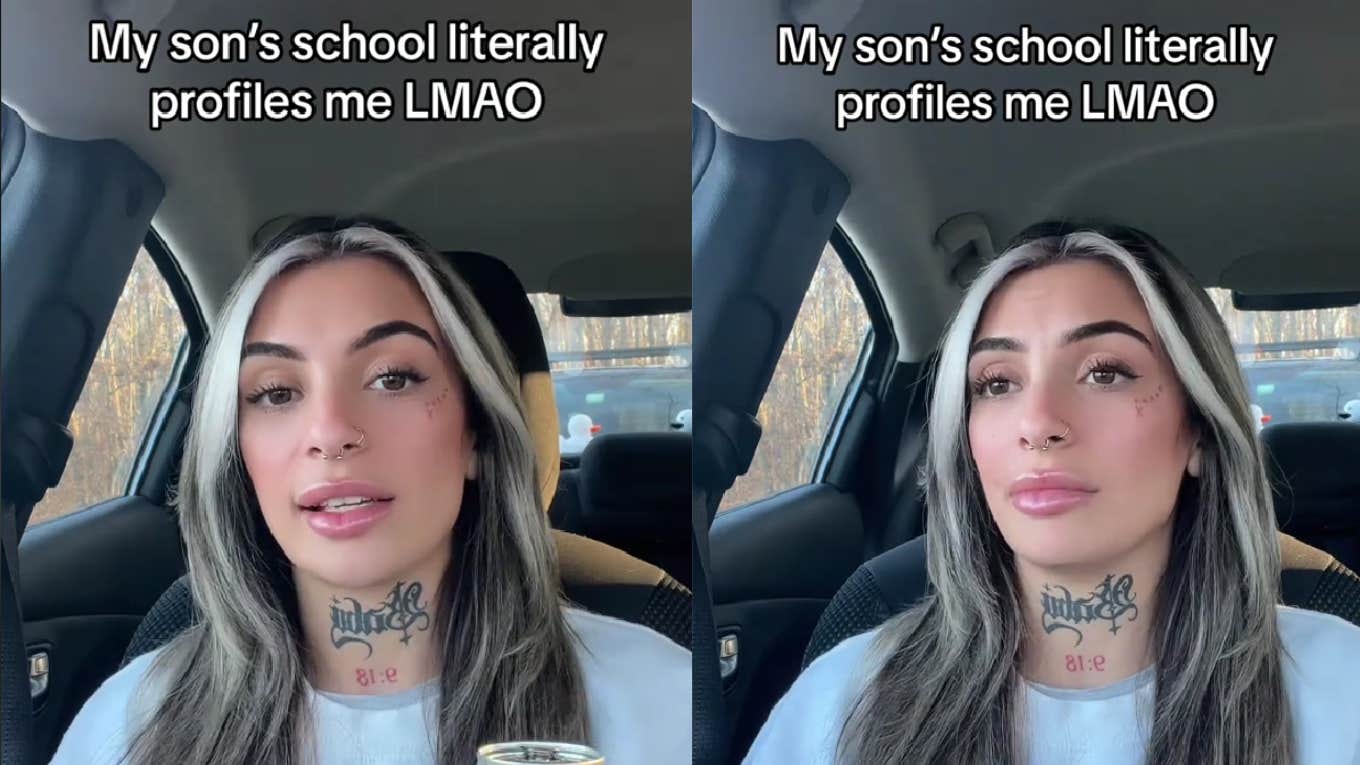 Mom With Face And Neck Tattoos Says Her Kid’s School Treats Her Differently TikTok mom @angelinugh