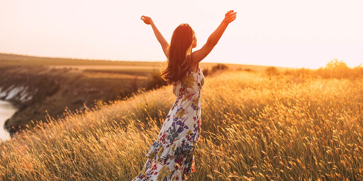 happy woman in field