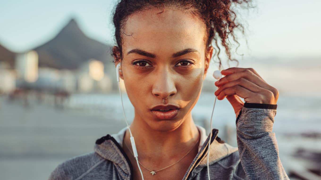 determined woman looking straight into the camera