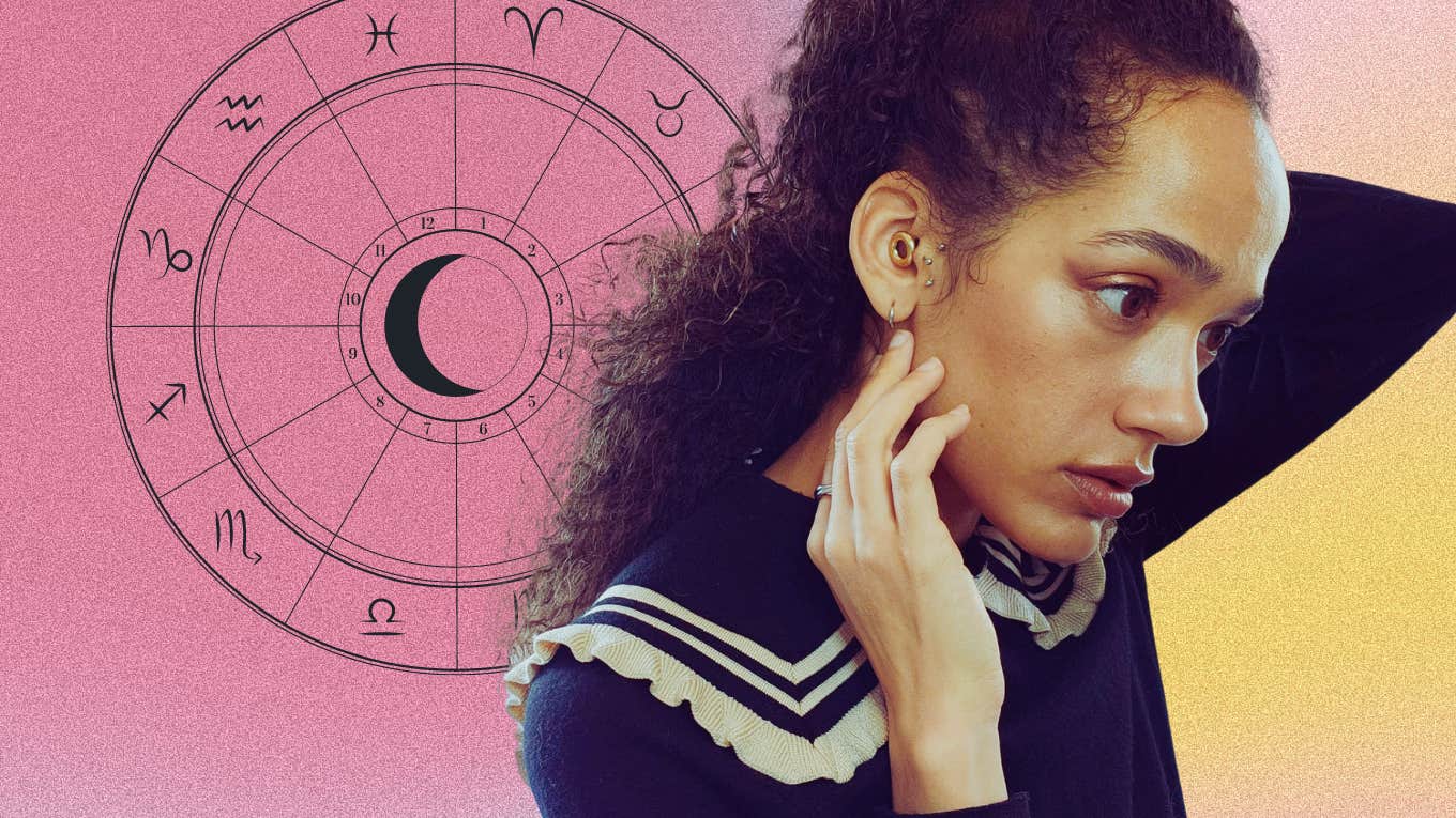 How You Get Through A Breakup, Based On Your Moon Sign woman and zodiac wheel