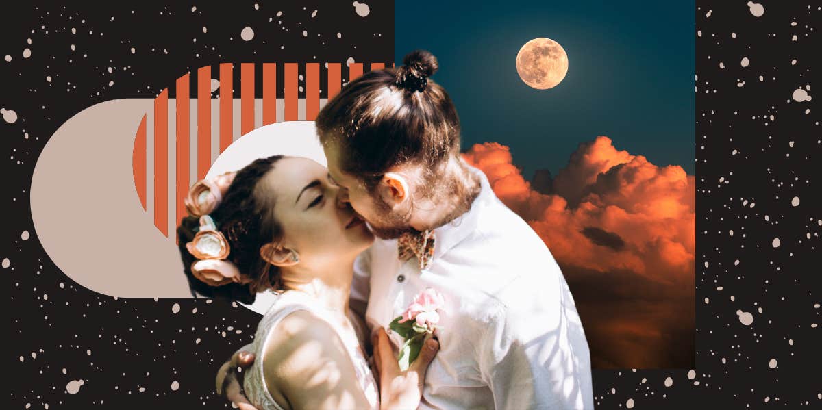 couple kissing in front of moon