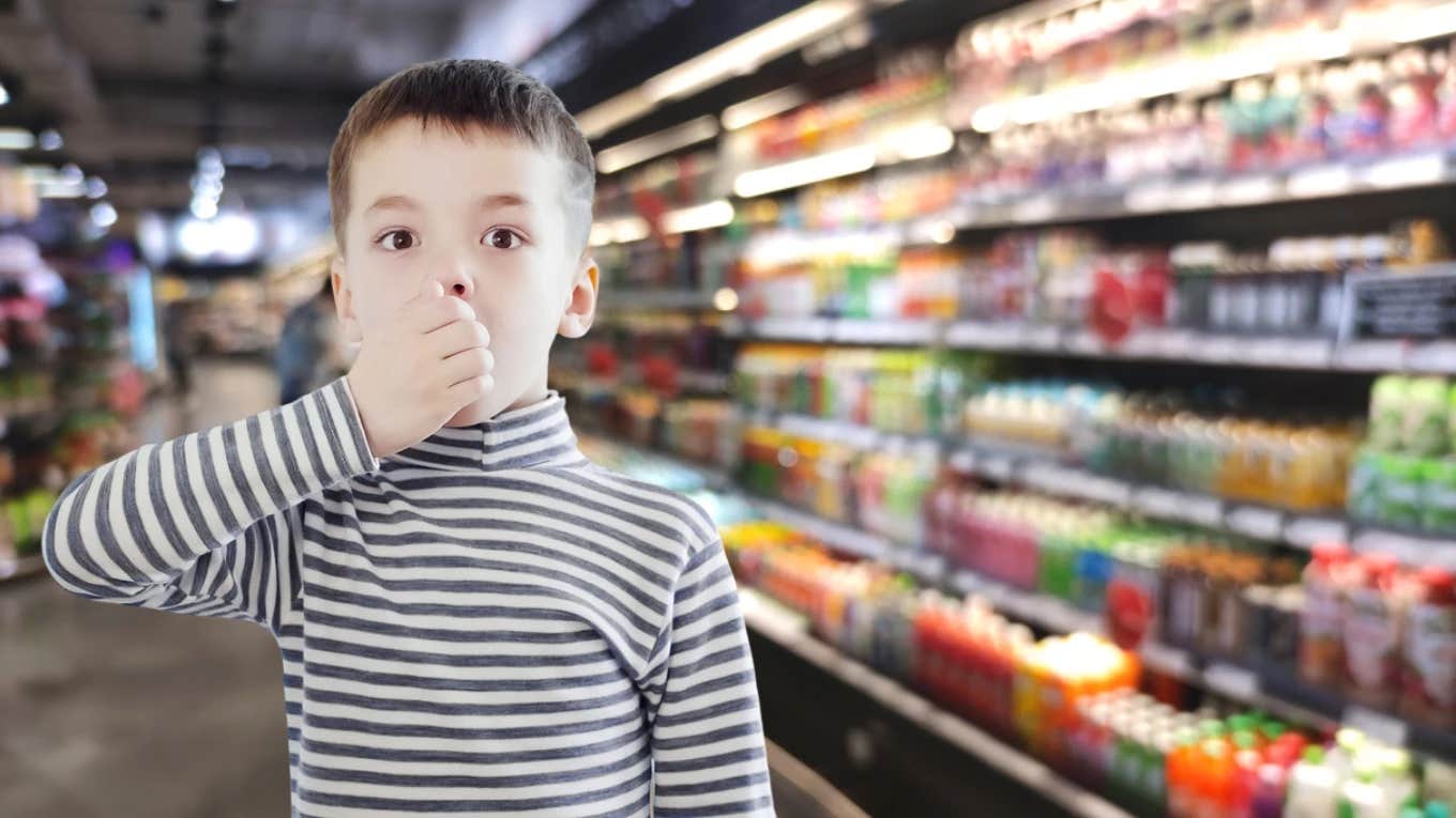 mother, son, vomit, grocery store, employees 