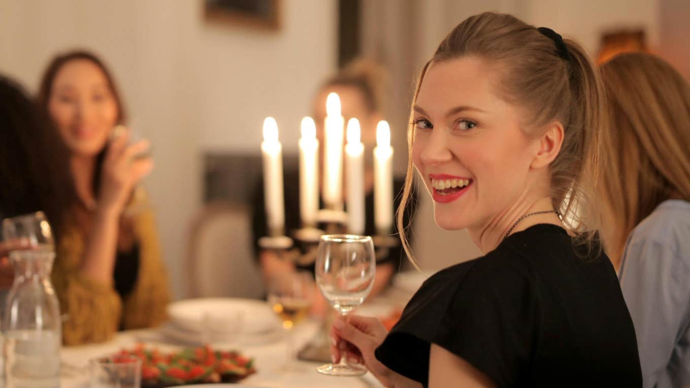 woman at dinner table