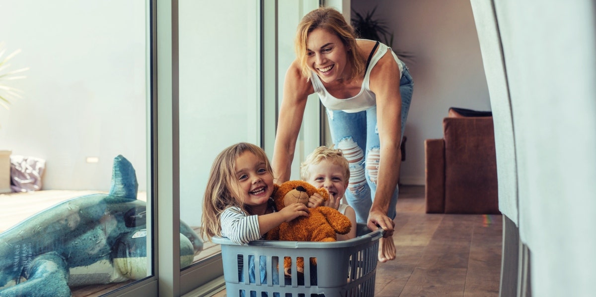 mom playing with kids