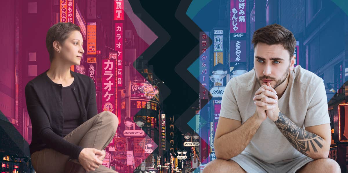 I Moved To Japan With My Husband — And It Was The Loneliest I Ever Felt In My Marriage Man and woman sitting sad