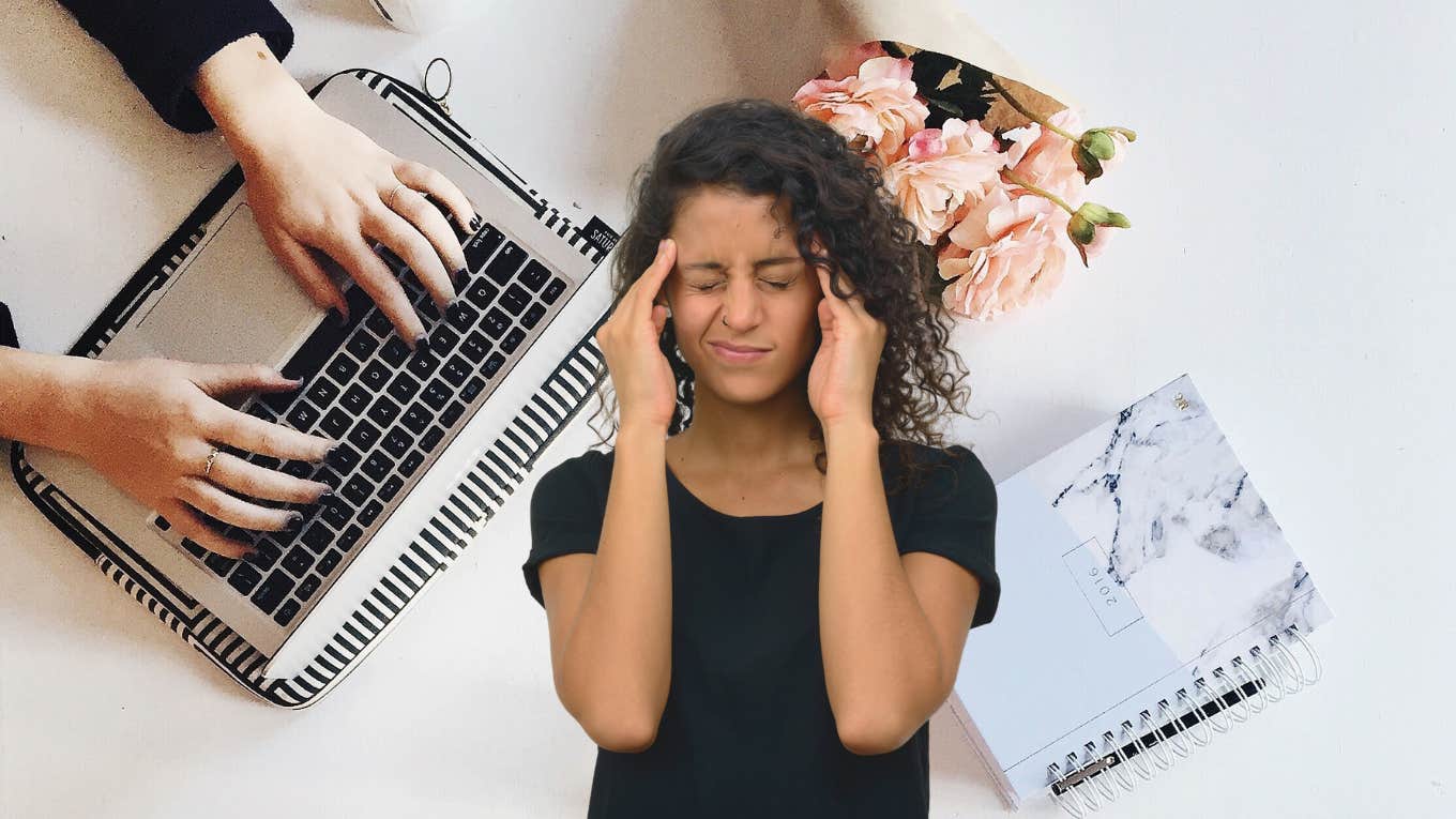 Woman stressed from multitasking 