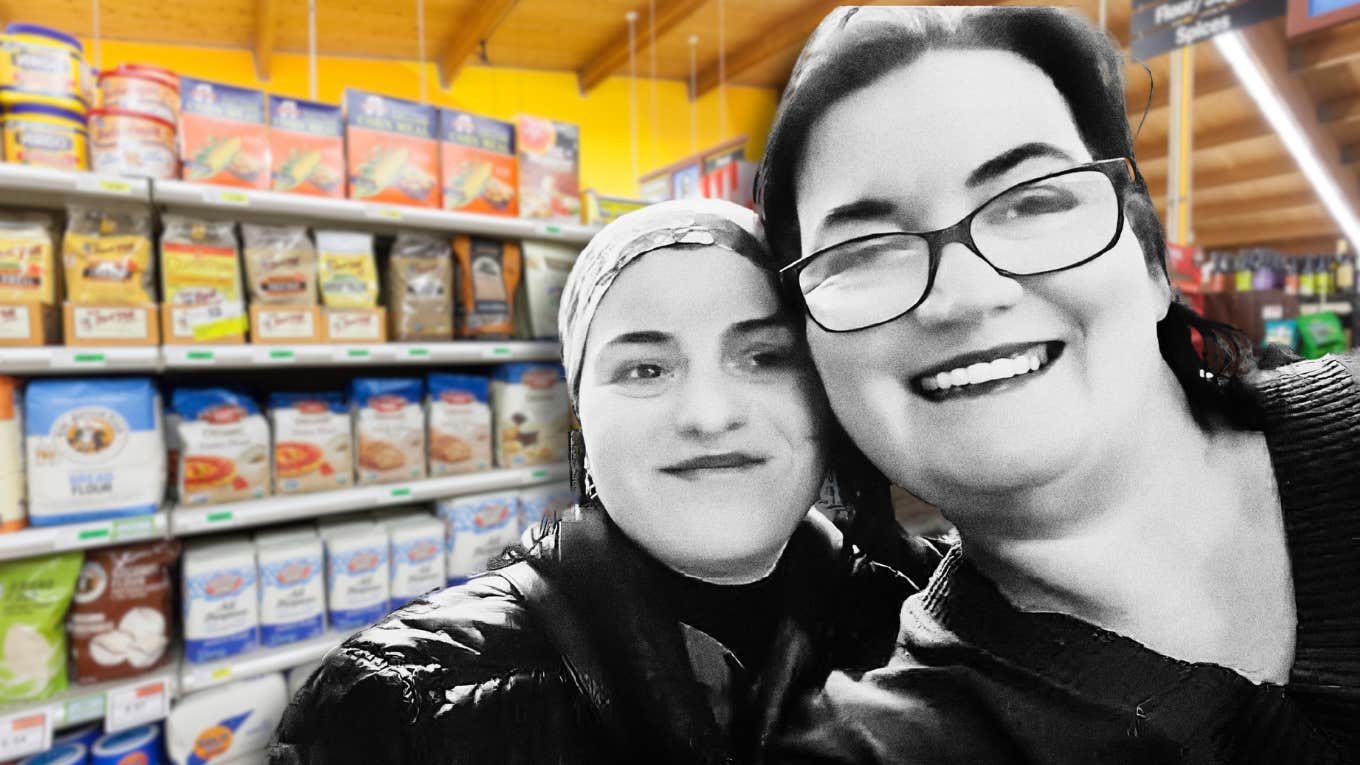 Selfie of Author and woman in baking aisle 