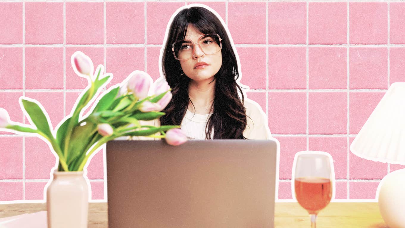 My Dating Profile Is Brutally Honest And Nobody Will Date Me Woman sitting at a table with her laptop open, disappointed in men