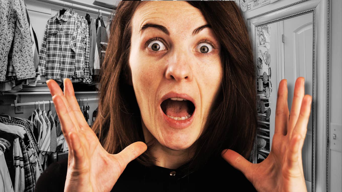 Shocked woman in closet 