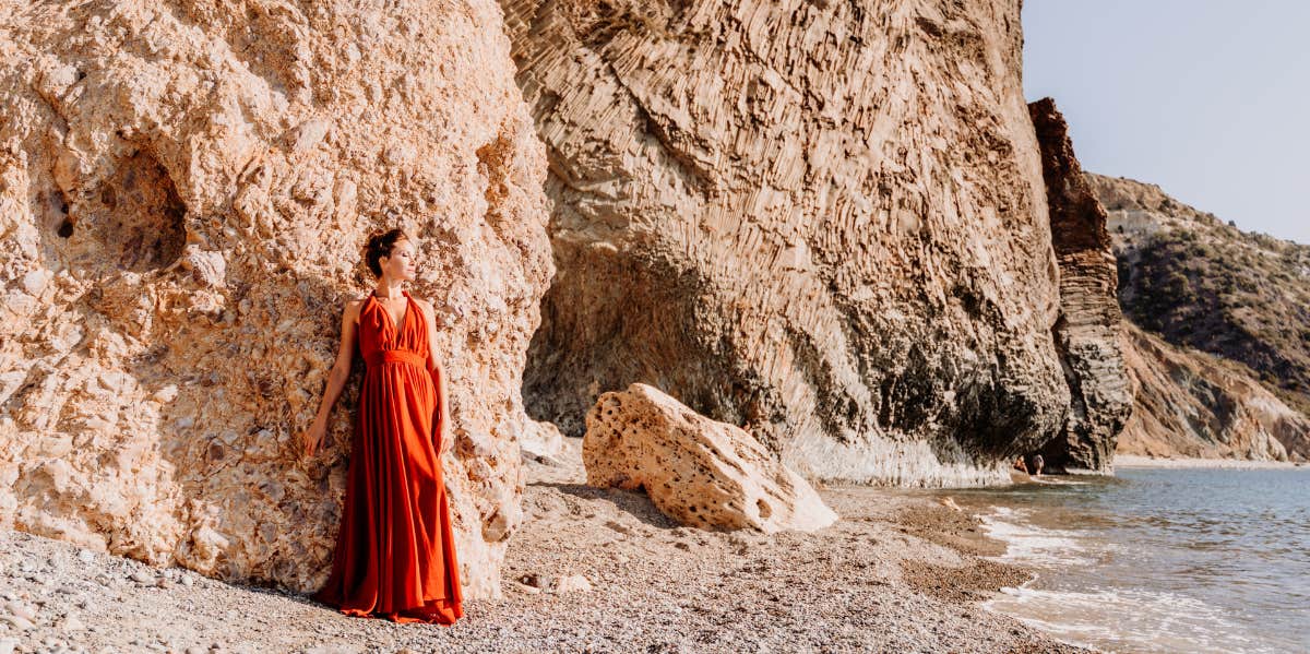 woman in red dress