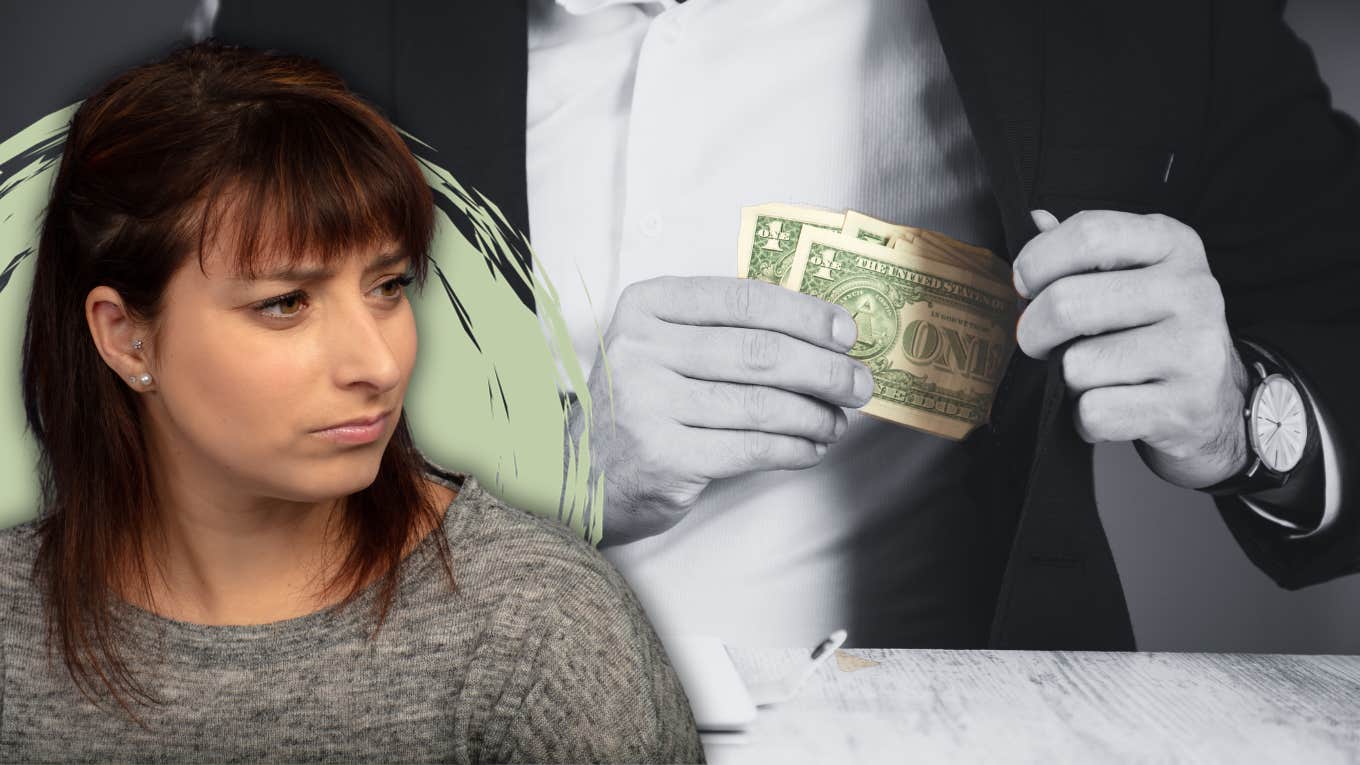 My Husband, The Man I Love, Is An Embezzler Woman looking suspiciously